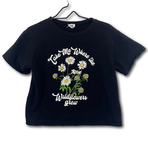 Funky Pink Take Me Where the Wildflowers Grow Cropped Graphic T-Shirt Women’s SM